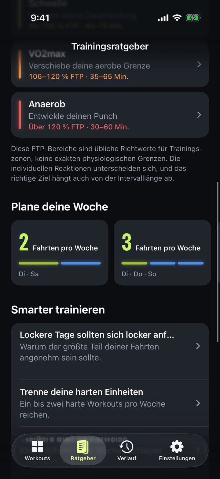 Trainingsratgeber: Trainingszonen mit FTP-Bereichen und Dauer