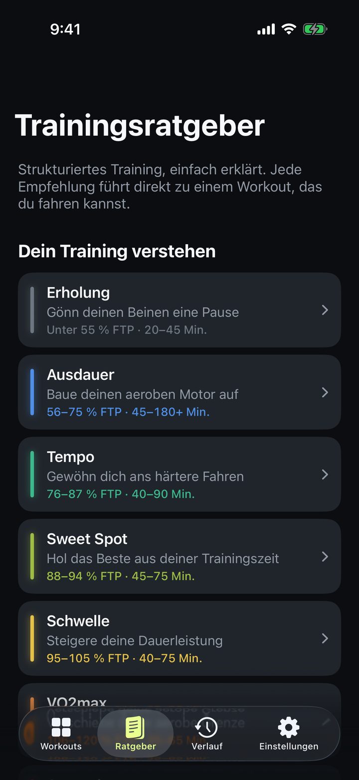 Trainingsratgeber mit Trainingszonen und Wochenplänen